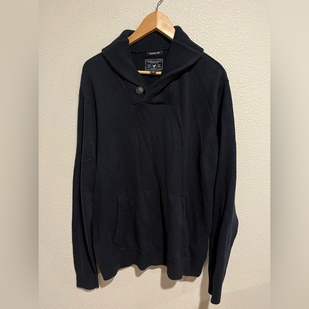 American Eagle Seriously Soft Cowl Neck Sweater Cotton Acrylic Wool Navy L